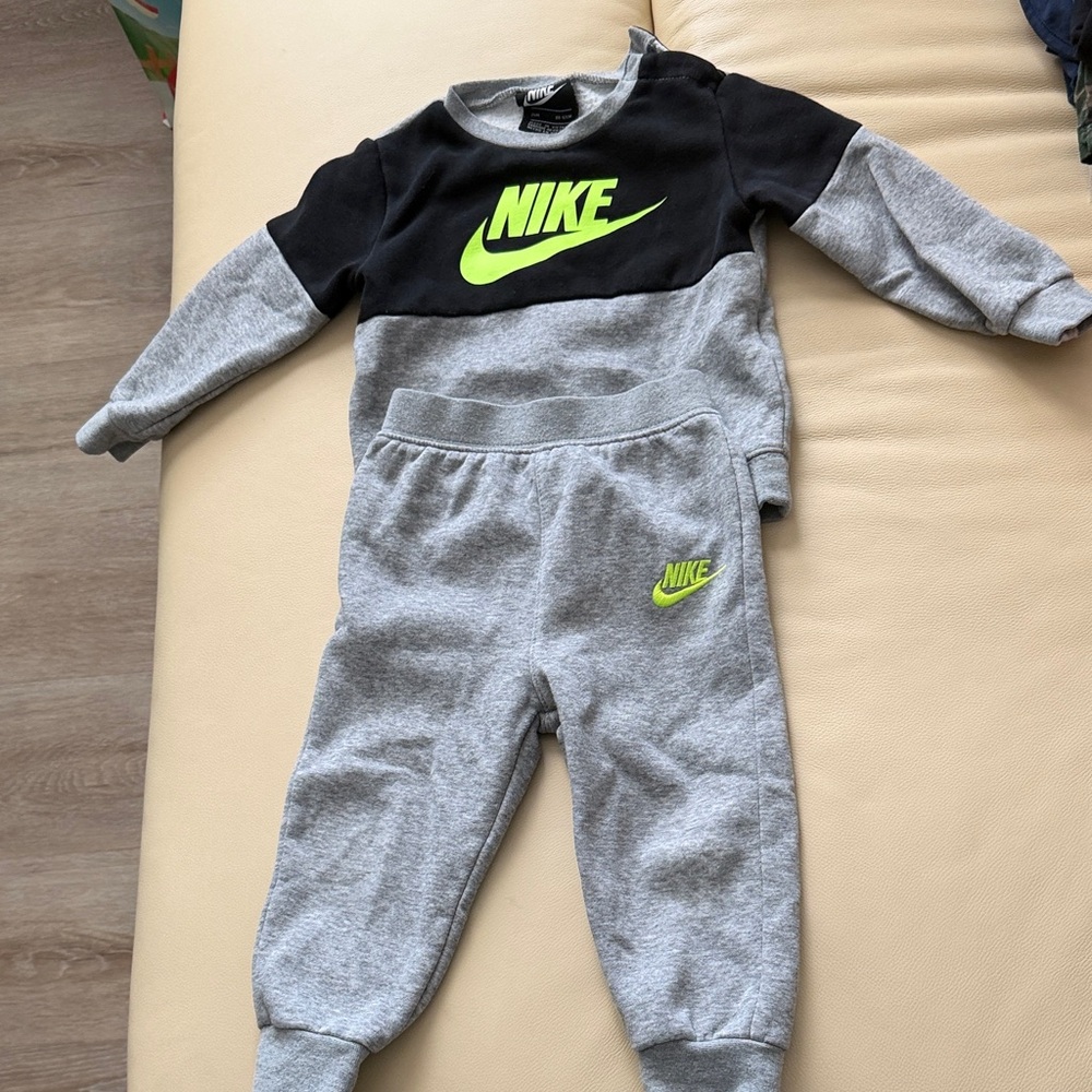 Nike Black and Gray Kids Tracksuit Set with Neon Logo 24M